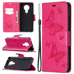 Embossing Double Butterfly Leather Wallet Case for Nokia 5.3 - Red