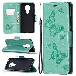 Embossing Double Butterfly Leather Wallet Case for Nokia 5.3 - Green