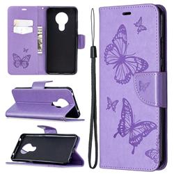 Embossing Double Butterfly Leather Wallet Case for Nokia 5.3 - Purple