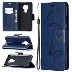 Embossing Double Butterfly Leather Wallet Case for Nokia 5.3 - Dark Blue