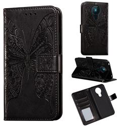 Intricate Embossing Vivid Butterfly Leather Wallet Case for Nokia 5.3 - Black