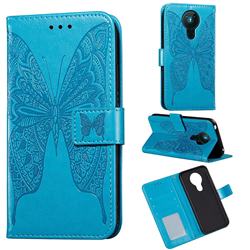 Intricate Embossing Vivid Butterfly Leather Wallet Case for Nokia 5.3 - Blue