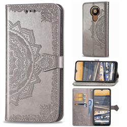 Embossing Imprint Mandala Flower Leather Wallet Case for Nokia 5.3 - Gray