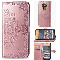 Embossing Imprint Mandala Flower Leather Wallet Case for Nokia 5.3 - Rose Gold