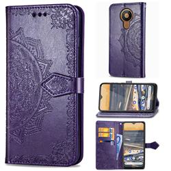 Embossing Imprint Mandala Flower Leather Wallet Case for Nokia 5.3 - Purple