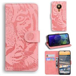 Intricate Embossing Tiger Face Leather Wallet Case for Nokia 5.3 - Pink
