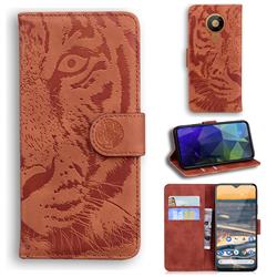 Intricate Embossing Tiger Face Leather Wallet Case for Nokia 5.3 - Brown
