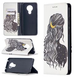 Girl with Long Hair Slim Magnetic Attraction Wallet Flip Cover for Nokia 5.3