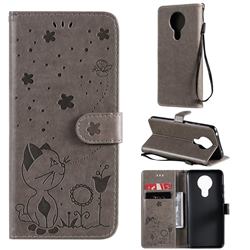 Embossing Bee and Cat Leather Wallet Case for Nokia 5.3 - Gray