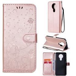 Embossing Bee and Cat Leather Wallet Case for Nokia 5.3 - Rose Gold