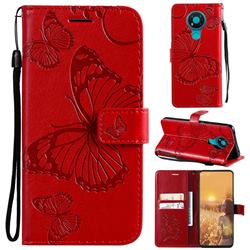 Embossing 3D Butterfly Leather Wallet Case for Nokia 5.3 - Red