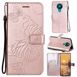 Embossing 3D Butterfly Leather Wallet Case for Nokia 5.3 - Rose Gold