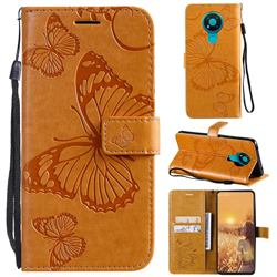 Embossing 3D Butterfly Leather Wallet Case for Nokia 5.3 - Yellow