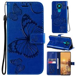 Embossing 3D Butterfly Leather Wallet Case for Nokia 5.3 - Blue