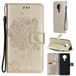 Embossing Butterfly Tree Leather Wallet Case for Nokia 5.3 - Champagne