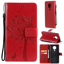 Embossing Butterfly Tree Leather Wallet Case for Nokia 5.3 - Red