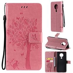 Embossing Butterfly Tree Leather Wallet Case for Nokia 5.3 - Pink