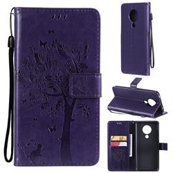 Embossing Butterfly Tree Leather Wallet Case for Nokia 5.3 - Purple