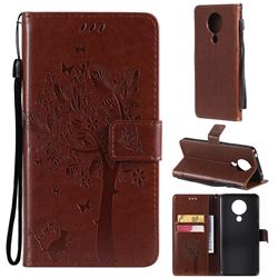 Embossing Butterfly Tree Leather Wallet Case for Nokia 5.3 - Coffee