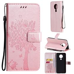Embossing Butterfly Tree Leather Wallet Case for Nokia 5.3 - Rose Pink