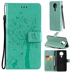 Embossing Butterfly Tree Leather Wallet Case for Nokia 5.3 - Cyan