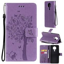 Embossing Butterfly Tree Leather Wallet Case for Nokia 5.3 - Violet