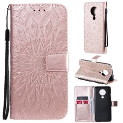 Embossing Sunflower Leather Wallet Case for Nokia 5.3 - Rose Gold
