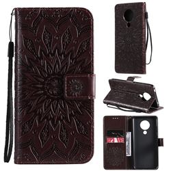 Embossing Sunflower Leather Wallet Case for Nokia 5.3 - Brown