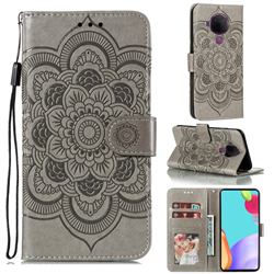 Intricate Embossing Datura Solar Leather Wallet Case for Nokia 5.4 - Gray