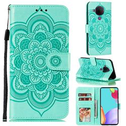Intricate Embossing Datura Solar Leather Wallet Case for Nokia 5.4 - Green