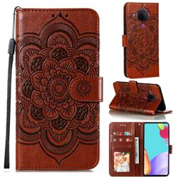 Intricate Embossing Datura Solar Leather Wallet Case for Nokia 5.4 - Brown
