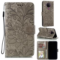 Intricate Embossing Lace Jasmine Flower Leather Wallet Case for Nokia 5.4 - Gray
