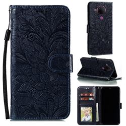Intricate Embossing Lace Jasmine Flower Leather Wallet Case for Nokia 5.4 - Dark Blue
