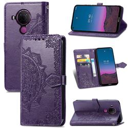 Embossing Imprint Mandala Flower Leather Wallet Case for Nokia 5.4 - Purple