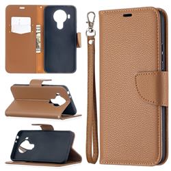 Classic Luxury Litchi Leather Phone Wallet Case for Nokia 5.4 - Brown