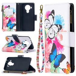 Vivid Flying Butterflies Binfen Color BF03 Retro Zipper Leather Wallet Phone Case for Nokia 5.4