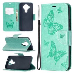 Embossing Double Butterfly Leather Wallet Case for Nokia 5.4 - Green