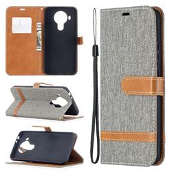 Jeans Cowboy Denim Leather Wallet Case for Nokia 5.4 - Gray
