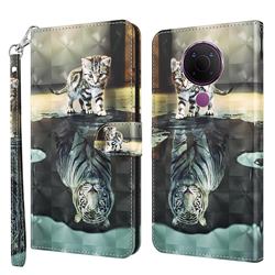Tiger and Cat 3D Painted Leather Wallet Case for Nokia 5.4