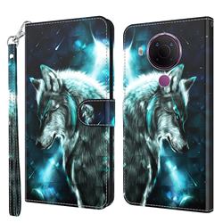 Snow Wolf 3D Painted Leather Wallet Case for Nokia 5.4
