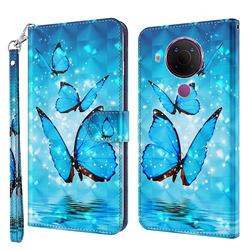 Blue Sea Butterflies 3D Painted Leather Wallet Case for Nokia 5.4