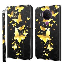 Golden Butterfly 3D Painted Leather Wallet Case for Nokia 5.4