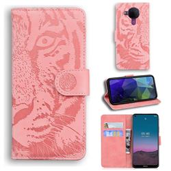 Intricate Embossing Tiger Face Leather Wallet Case for Nokia 5.4 - Pink