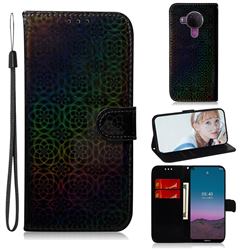 Laser Circle Shining Leather Wallet Phone Case for Nokia 5.4 - Black