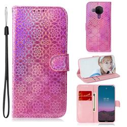 Laser Circle Shining Leather Wallet Phone Case for Nokia 5.4 - Pink