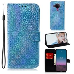 Laser Circle Shining Leather Wallet Phone Case for Nokia 5.4 - Blue