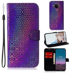 Laser Circle Shining Leather Wallet Phone Case for Nokia 5.4 - Purple