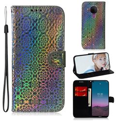Laser Circle Shining Leather Wallet Phone Case for Nokia 5.4 - Silver