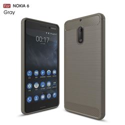 Luxury Carbon Fiber Brushed Wire Drawing Silicone TPU Back Cover for Nokia 6 Nokia6 (Gray)