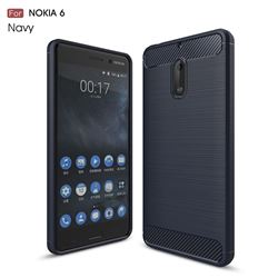 Luxury Carbon Fiber Brushed Wire Drawing Silicone TPU Back Cover for Nokia 6 Nokia6 (Navy)